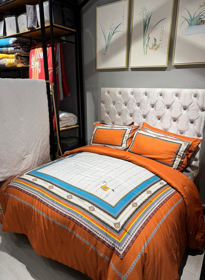 هوم توبيا طقم مفروشات سرير هوميتوبيا كينج 6 قطع تصميم مطبوع مرسوم يدوياً قماش مرن فاخر ناعم ومتنفس مناسب لغرف التكييف - Image 2